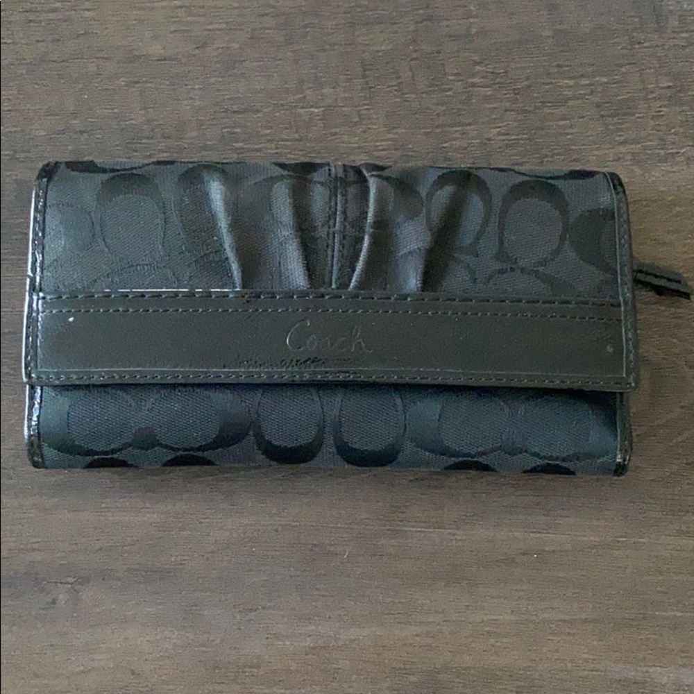 Coach Black Long Trifold Wallet